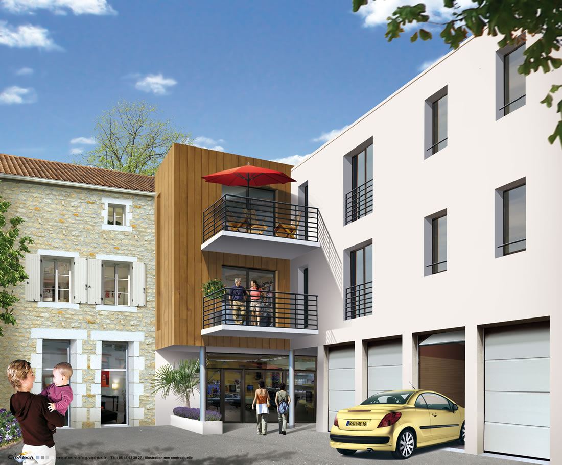 Rénovation et construction neuve de 6 appartements T3 et commerces à Ruffec 16 Charente